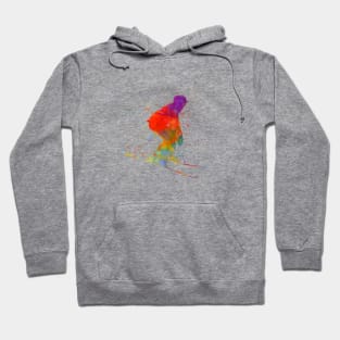 Woman skier skiing jumping  in watercolor Hoodie